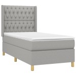 vidaXL Pat cu arcuri, saltea și LED, gri deschis, 90x190 cm, textil