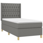 vidaXL Pat cu arcuri, saltea și LED, gri închis, 90x190 cm, textil