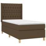 vidaXL Pat cu arcuri, saltea și LED, maro închis, 90x200 cm, textil