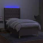 vidaXL Pat cu arcuri, saltea și LED, gri taupe, 90x200 cm, textil