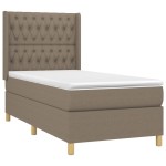 vidaXL Pat cu arcuri, saltea și LED, gri taupe, 90x200 cm, textil