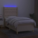 vidaXL Pat cu arcuri, saltea și LED, crem, 90x200 cm, textil vidaXL Pat cu arcuri, saltea și LED, crem, 90x200 cm, textil