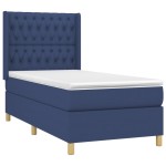 vidaXL Pat cu arcuri, saltea și LED, albastru, 90x200 cm, textil