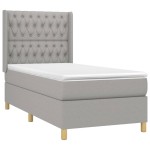 vidaXL Pat cu arcuri, saltea și LED, gri deschis, 100x200 cm, textil vidaXL Pat cu arcuri, saltea și LED, gri deschis, 100x200 cm, textil