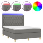 vidaXL Pat cu arcuri, saltea și LED, gri închis, 140x190 cm, textil
