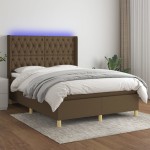 vidaXL Pat cu arcuri, saltea și LED, maro închis, 140x190 cm, textil vidaXL Pat cu arcuri, saltea și LED, maro închis, 140x190 cm, textil