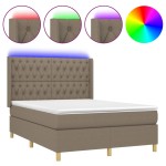 vidaXL Pat cu arcuri, saltea și LED, gri taupe, 140x190 cm, textil vidaXL Pat cu arcuri, saltea și LED, gri taupe, 140x190 cm, textil
