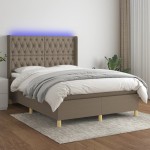 vidaXL Pat cu arcuri, saltea și LED, gri taupe, 140x190 cm, textil vidaXL Pat cu arcuri, saltea și LED, gri taupe, 140x190 cm, textil
