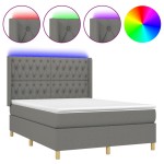 vidaXL Pat cu arcuri, saltea și LED, gri închis, 140x200 cm, textil vidaXL Pat cu arcuri, saltea și LED, gri închis, 140x200 cm, textil