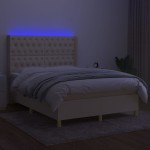vidaXL Pat cu arcuri, saltea și LED, crem, 140x200 cm, textil