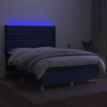 vidaXL Pat cu arcuri, saltea și LED, albastru, 140x200 cm, textil