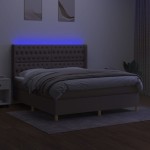 vidaXL Pat cu arcuri, saltea și LED, gri taupe, 160x200 cm, textil