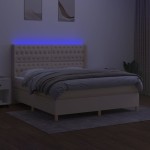 vidaXL Pat cu arcuri, saltea și LED, crem, 160x200 cm, textil