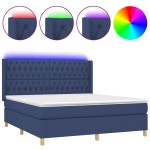 vidaXL Pat cu arcuri, saltea și LED, albastru, 160x200 cm, textil