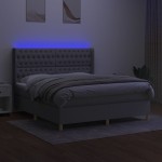 vidaXL Pat cu arcuri, saltea și LED, gri deschis, 180x200 cm, textil