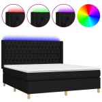 vidaXL Pat cu arcuri, saltea și LED, negru, 180x200 cm, textil vidaXL Pat cu arcuri, saltea și LED, negru, 180x200 cm, textil