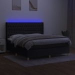 vidaXL Pat cu arcuri, saltea și LED, negru, 180x200 cm, textil vidaXL Pat cu arcuri, saltea și LED, negru, 180x200 cm, textil