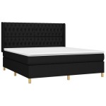 vidaXL Pat cu arcuri, saltea și LED, negru, 180x200 cm, textil vidaXL Pat cu arcuri, saltea și LED, negru, 180x200 cm, textil