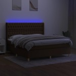 vidaXL Pat cu arcuri, saltea și LED, maro închis, 180x200 cm, textil