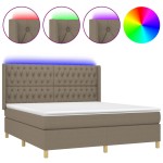 vidaXL Pat cu arcuri, saltea și LED, gri taupe, 180x200 cm, textil