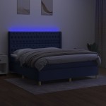 vidaXL Pat cu arcuri, saltea și LED, albastru, 180x200 cm, textil