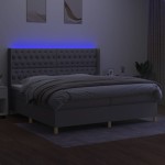 vidaXL Pat cu arcuri, saltea și LED, gri deschis, 200x200 cm, textil