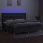 vidaXL Pat cu arcuri, saltea și LED, gri închis, 200x200 cm, textil