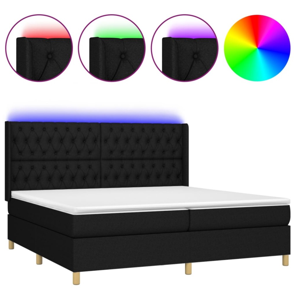 vidaXL Pat cu arcuri, saltea și LED, negru, 200x200 cm, textil