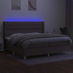 vidaXL Pat cu arcuri, saltea și LED, gri taupe, 200x200 cm, textil
