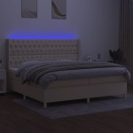 vidaXL Pat cu arcuri, saltea și LED, crem, 200x200 cm, textil