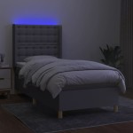 vidaXL Pat cu arcuri, saltea și LED, gri deschis, 80x200 cm, textil
