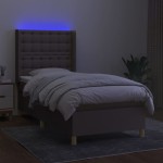 vidaXL Pat cu arcuri, saltea și LED, gri taupe, 90x200 cm, textil