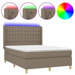 vidaXL Pat cu arcuri, saltea și LED, gri taupe, 140x190 cm, textil vidaXL Pat cu arcuri, saltea și LED, gri taupe, 140x190 cm, textil