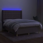 vidaXL Pat cu arcuri, saltea și LED, gri taupe, 140x190 cm, textil vidaXL Pat cu arcuri, saltea și LED, gri taupe, 140x190 cm, textil