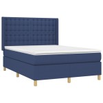 vidaXL Pat cu arcuri, saltea și LED, albastru, 140x190 cm, textil
