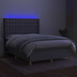 vidaXL Pat cu arcuri, saltea și LED, gri deschis, 140x200 cm, textil