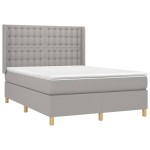 vidaXL Pat cu arcuri, saltea și LED, gri deschis, 140x200 cm, textil