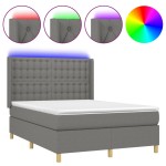 vidaXL Pat cu arcuri, saltea și LED, gri închis, 140x200 cm, textil vidaXL Pat cu arcuri, saltea și LED, gri închis, 140x200 cm, textil