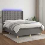 vidaXL Pat cu arcuri, saltea și LED, gri închis, 140x200 cm, textil vidaXL Pat cu arcuri, saltea și LED, gri închis, 140x200 cm, textil