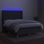 vidaXL Pat cu arcuri, saltea și LED, gri închis, 140x200 cm, textil vidaXL Pat cu arcuri, saltea și LED, gri închis, 140x200 cm, textil
