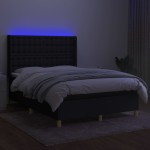vidaXL Pat cu arcuri, saltea și LED, negru, 140x200 cm, textil