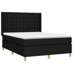vidaXL Pat cu arcuri, saltea și LED, negru, 140x200 cm, textil