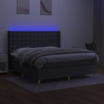 vidaXL Pat cu arcuri, saltea și LED, gri închis, 160x200 cm, textil vidaXL Pat cu arcuri, saltea și LED, gri închis, 160x200 cm, textil