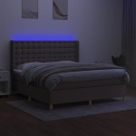 vidaXL Pat cu arcuri, saltea și LED, gri taupe, 160x200 cm, textil