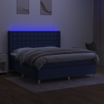 vidaXL Pat cu arcuri, saltea și LED, albastru, 160x200 cm, textil