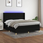 vidaXL Pat cu arcuri, saltea și LED, negru, 180x200 cm, textil vidaXL Pat cu arcuri, saltea și LED, negru, 180x200 cm, textil