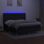 vidaXL Pat cu arcuri, saltea și LED, negru, 180x200 cm, textil vidaXL Pat cu arcuri, saltea și LED, negru, 180x200 cm, textil