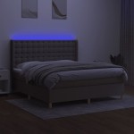 vidaXL Pat cu arcuri, saltea și LED, gri taupe, 180x200 cm, textil