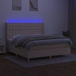 vidaXL Pat cu arcuri, saltea și LED, crem, 180x200 cm, textil