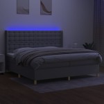 vidaXL Pat cu arcuri, saltea și LED, gri deschis, 200x200 cm, textil